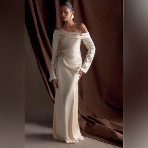 Meshki Ivory One-Shoulder Satin Gown